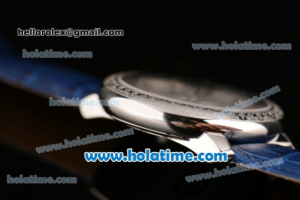 Patek Philippe Calatrava Miyota Quartz Steel Case with Blue Leather Bracelet and Silver Sitck Markers - Click Image to Close